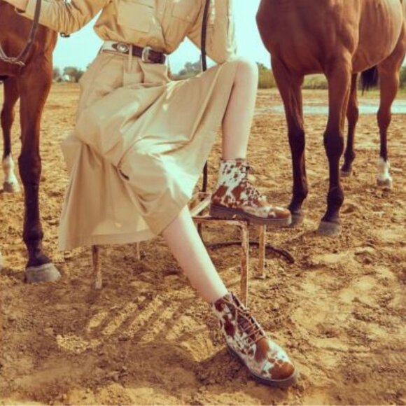 MYRA BAG Women's Helium Brown & White Cowhide Lace Up Boots Size 8 NWT - Picture 2 of 10